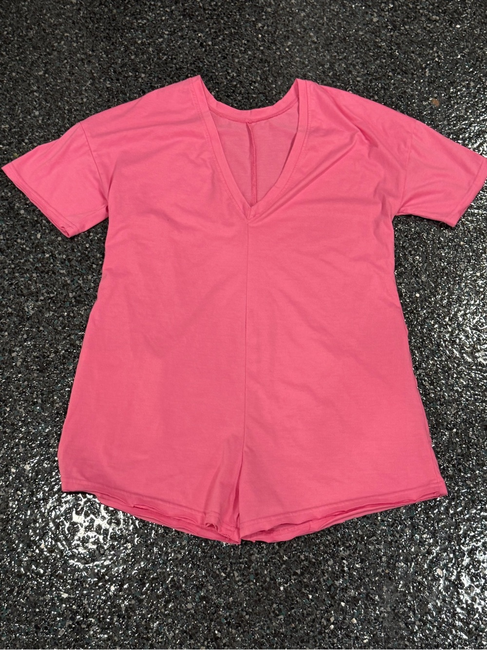 Pink V-neck Short Sleeve Large Tee Romper Oversized Fit